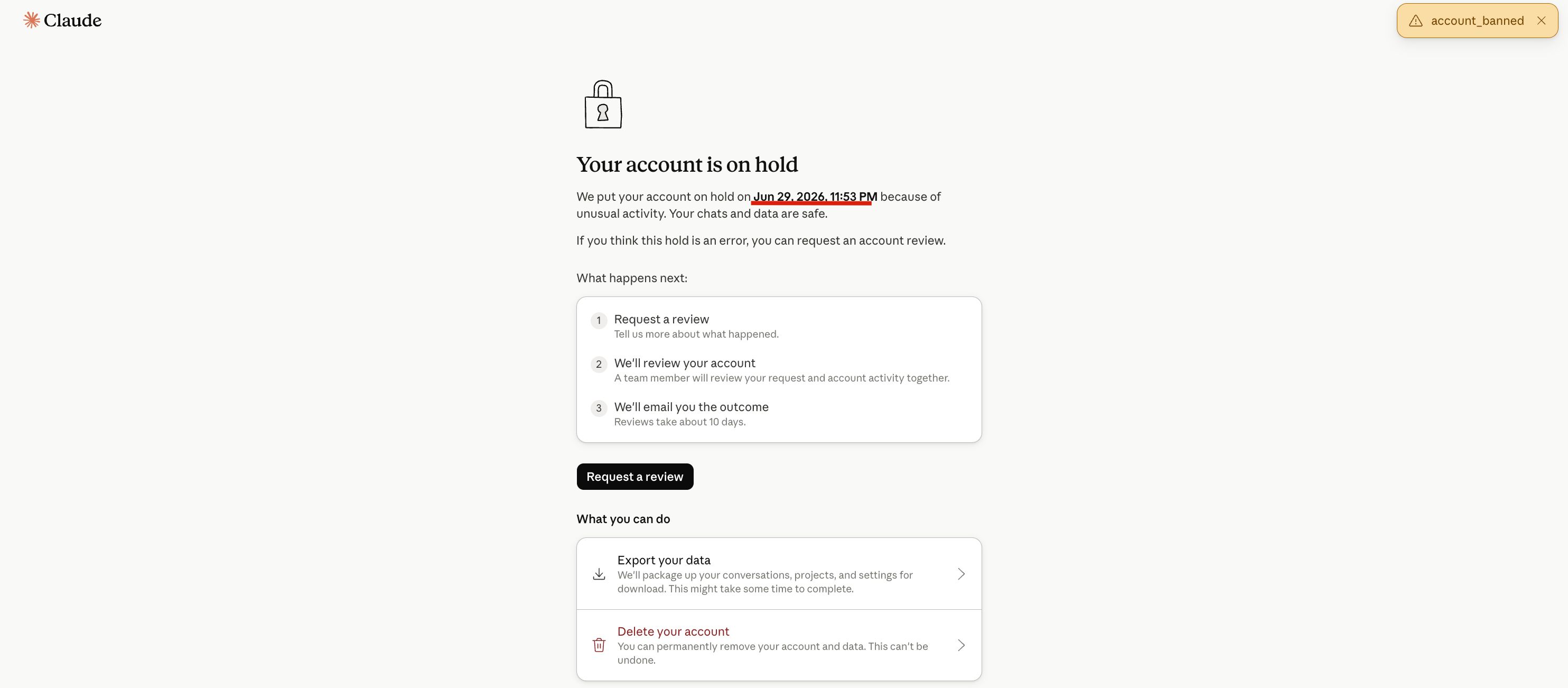 Claude账号登录后提示账号被封禁