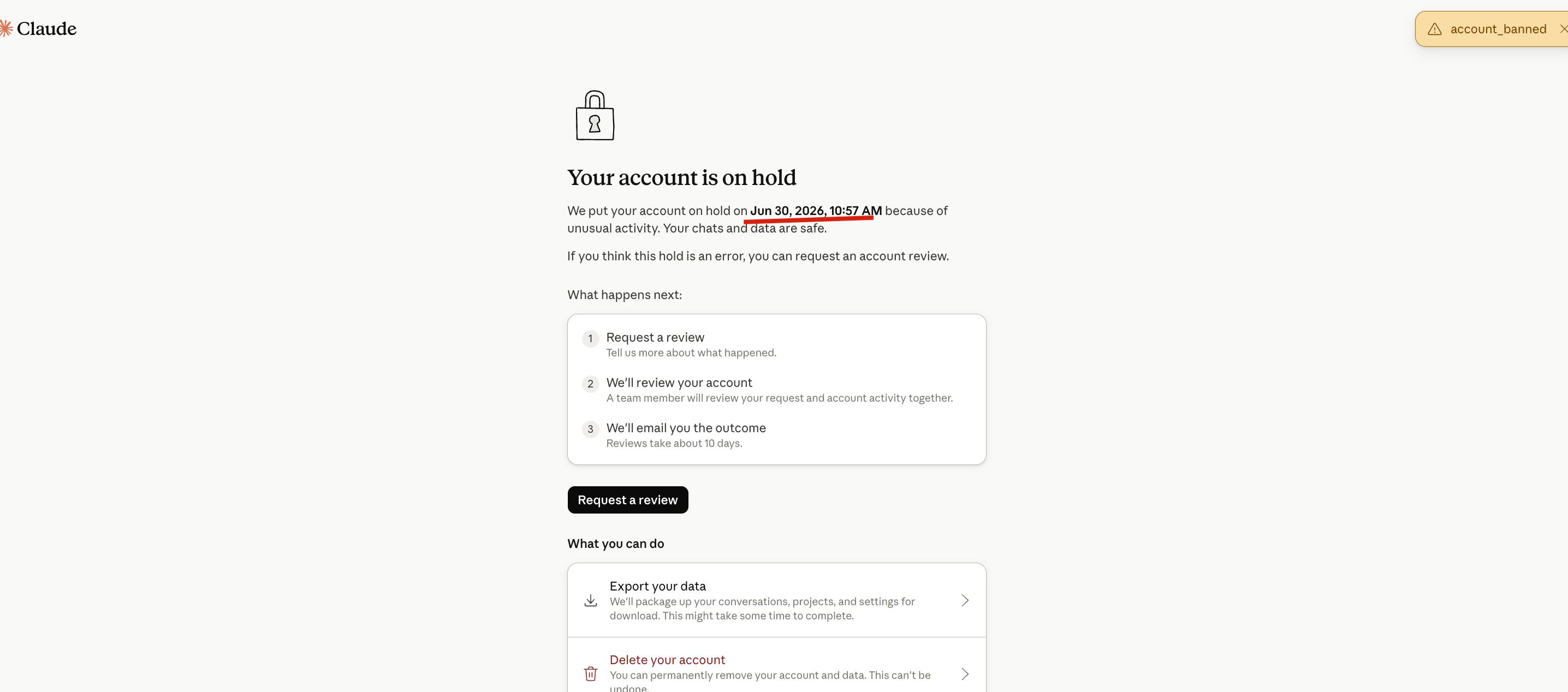 新注册Claude账号一小时后再次出现account_banned封禁提示
