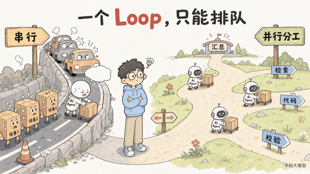 单一Loop让独立任务排队,Graph编排可让检索、代码、校验并行后汇总